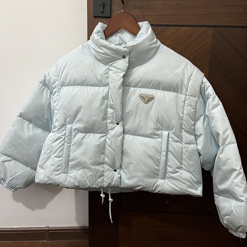 Prada Light Blue Cropped Puffer Jacket